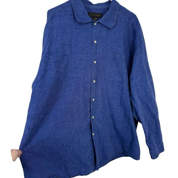 Riggings Mens Linen Blend Button Up Shirt Mens size XXL Solid Blue Long Sleeves - Picture 2 of 8